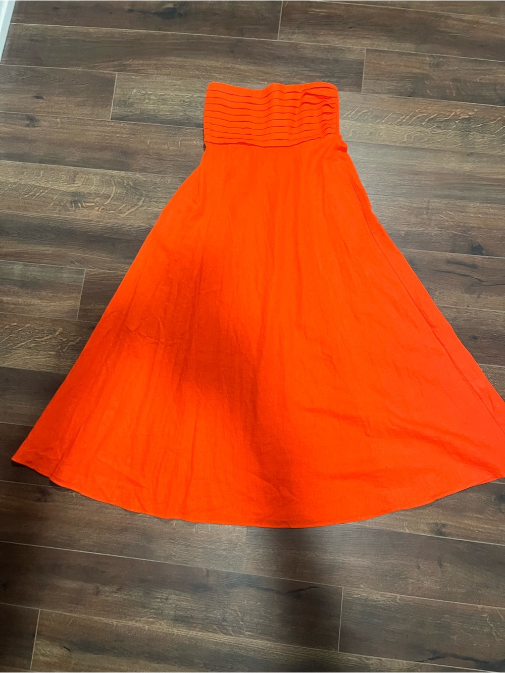 Caroline Constas Strapless Smocked Linen Maxi Midi Dress Size M